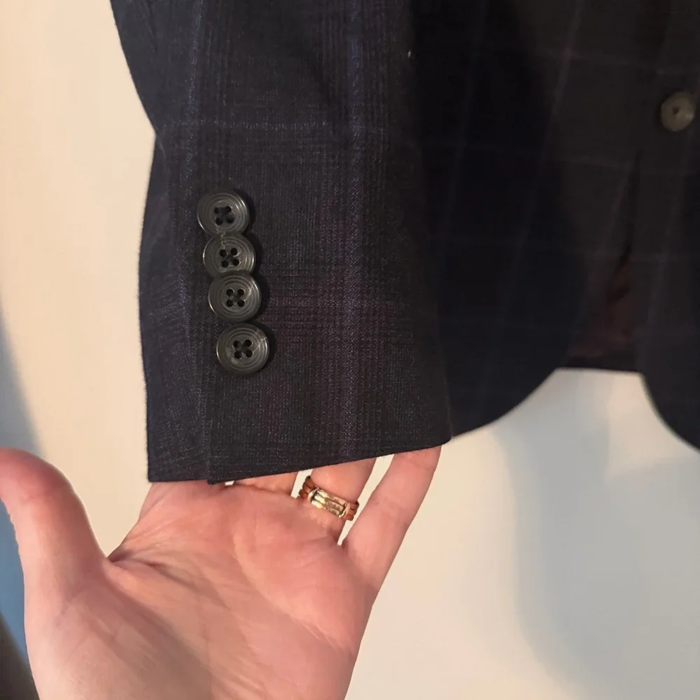 Jack Victor Plaid Glen Check Sport Coat Blazer Navy Blue Wool Men 42R